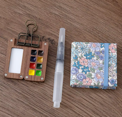 8-Colour Travel Solid Watercolour Set – Walnut Wood Pocket Painting Kit